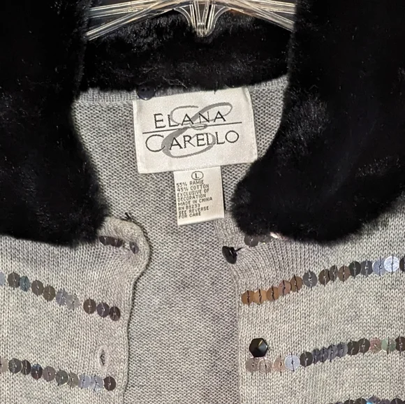 Vintage Elana Cardello Sweater/Jacket Faux Fur Collar - Picture 3 of 6